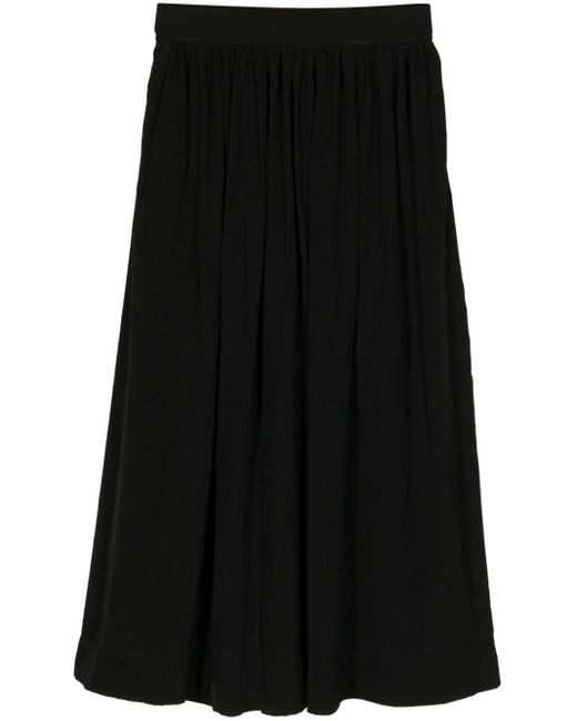 Uma Wang Black Gathered-detail Midi Skirt