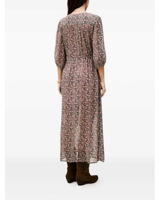 Ba&sh Blue Floral-Print Drawstring-Waist Midi Dress