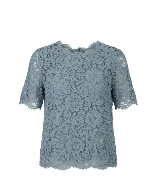 Valentino Garavani Blue Floral-Lace Short-Sleeve Top