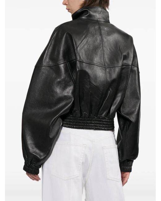 Helmut Lang Black Bonded Leather Bomber Jacket