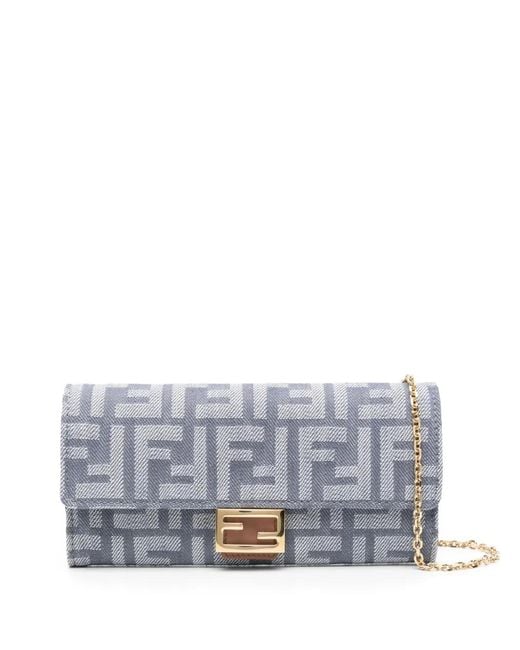 Fendi Gray Baguette Continental Clutch Bag