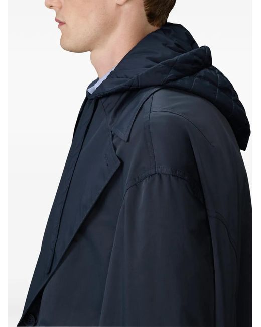 Thom Browne Blue Drawstring-Hood Windbreaker Coat for men