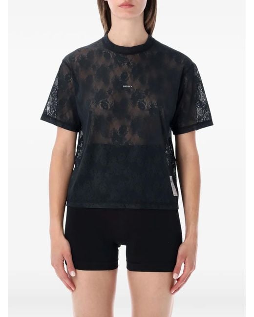 Satisfy Black Spacelace Logo-Detail T-Shirt
