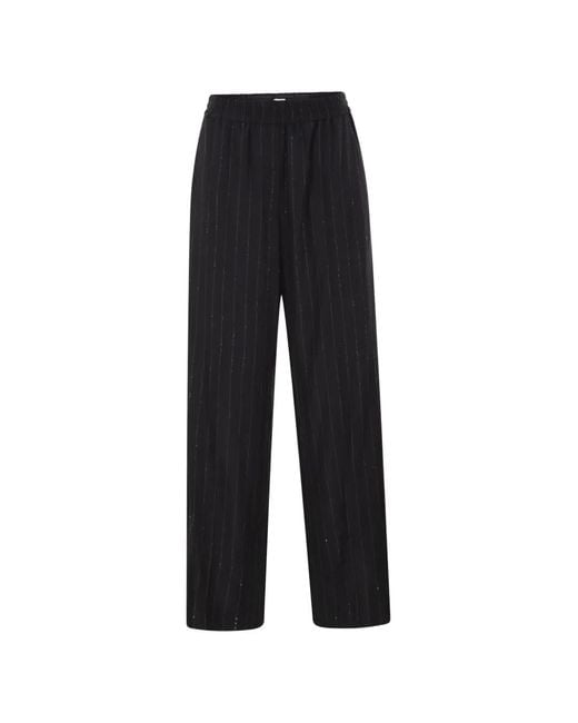 Brunello Cucinelli Black Pinstripe Sequin-Embellished Trousers