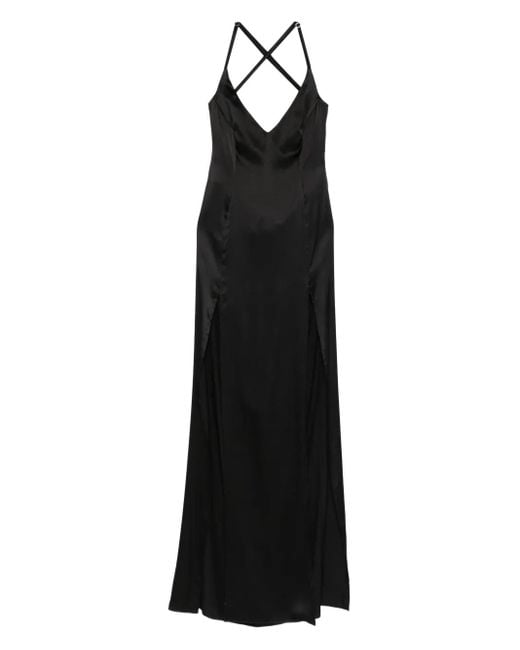 MITILIANE COUTURE Black Split Silk Maxi Dress