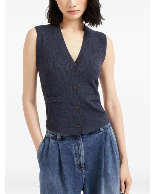 Brunello Cucinelli Blue Button-Down Vest
