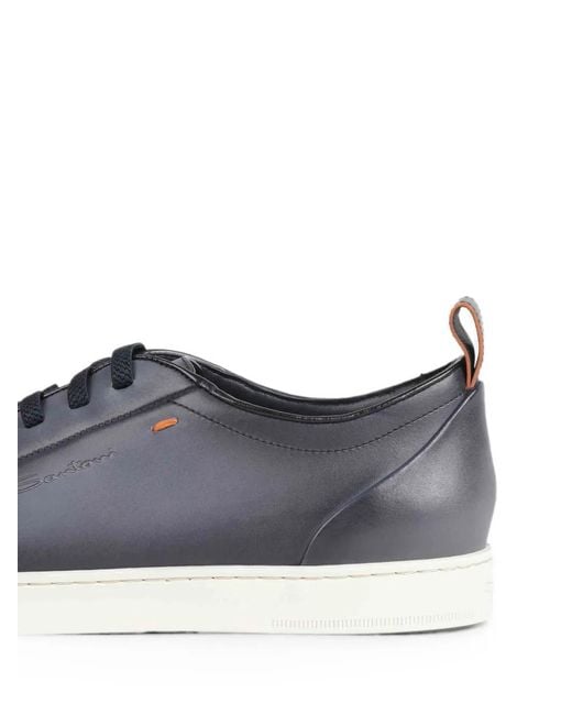 Santoni Blue Logo-Debossed Leather Sneakers for men