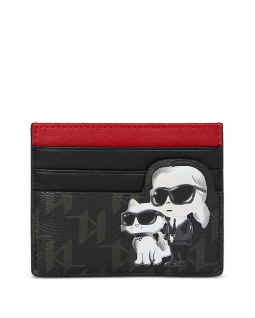 Karl Lagerfeld Red Ikon Monogram-Pattern Cardholder