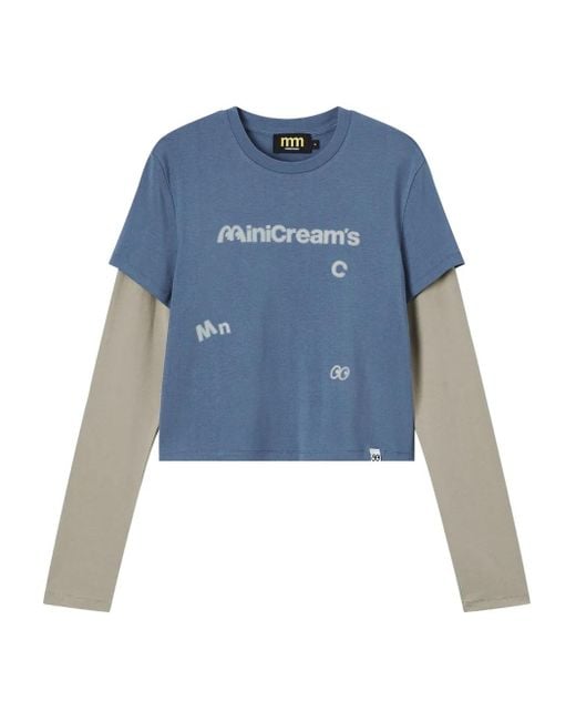 Mini Cream Gelaagde Top Met Grafische Print in het Blue
