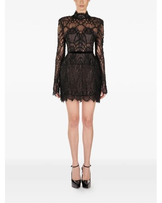 ARAFTU Black Beaded Open-Back Mini Dress