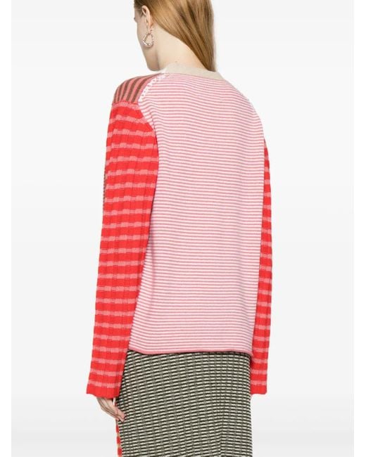 YANYAN KNITS Red Striped V-Neck Cardigan