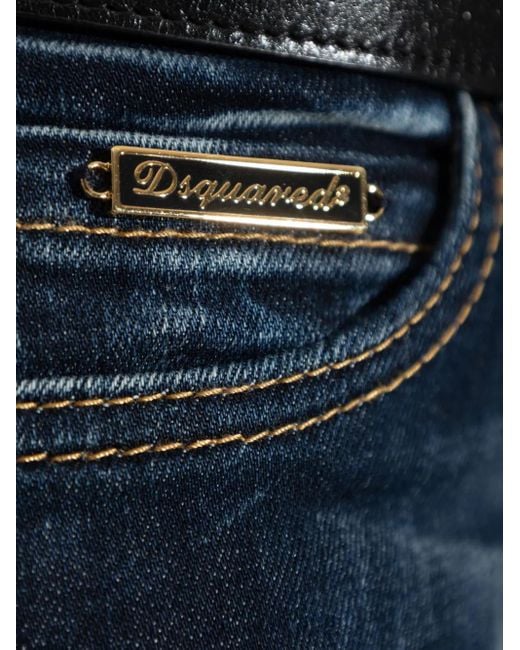 DSquared² Blue Logo-Plaque Cropped Jeans