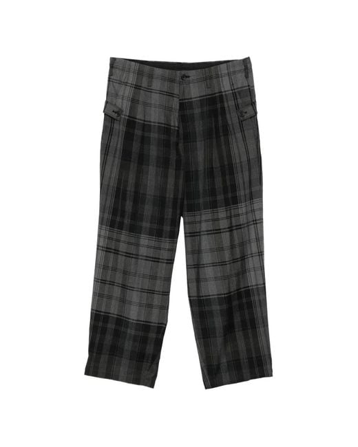 Yohji Yamamoto Gray Plaid Tab-Detail Trousers for men