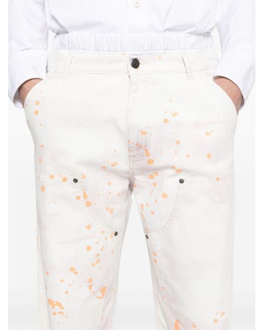 MSGM Paint Splatter-detail Straight-leg Trousers in het White voor heren