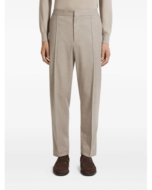 Zegna Gray Elasticated-Waist Wool Trousers for men