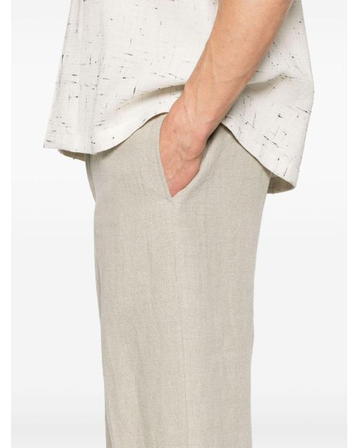 Ferragamo Natural Straight Linen Trousers for men