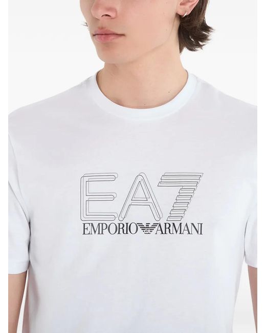 EA7 White Logo-Print T-Shirt for men