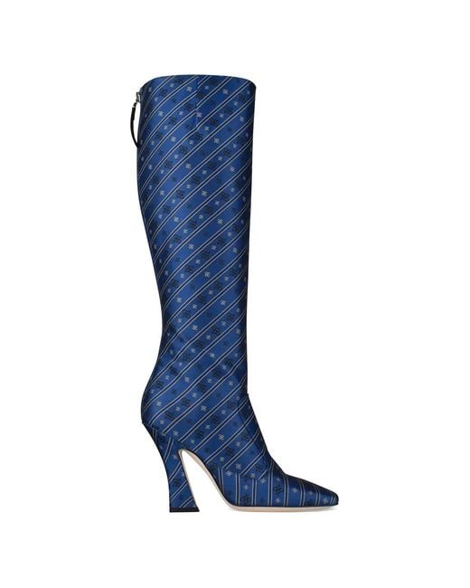 Fendi Blue Embroidery Diagonal Boots