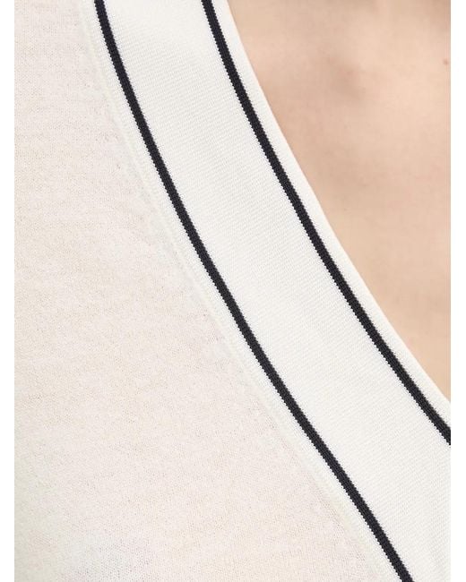 Mos Mosh White V-Neck Trim-Detail Sweater
