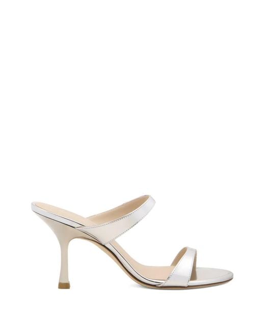 Stuart Weitzman White Two-Strap Nudist Slide Sandals