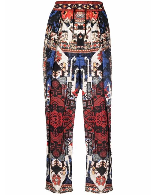 Balmain Blue Abstract Pattern-Print Cropped Trousers