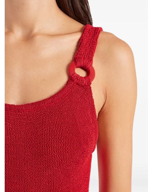 Hunza G Red Domino Hoop-Detail Swimsuit