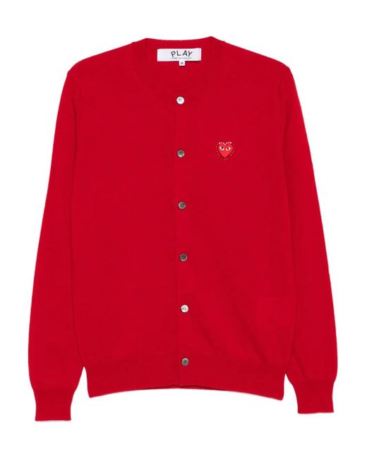 COMME DES GARÇONS PLAY Red Heart-Emblem Rhinestone-Embellishment Cardigan