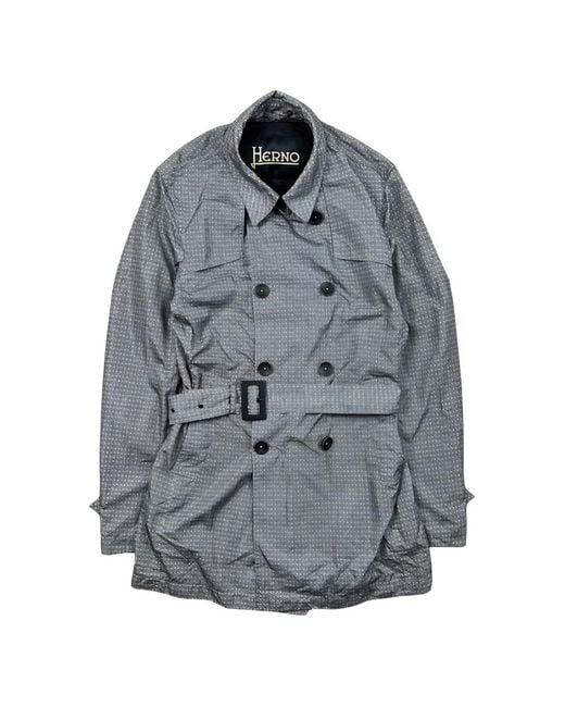 Herno Gray Double-Breasted Belted Coat for men