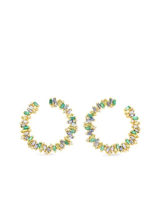 Suzanne Kalan 18Kt Geelgouden Sideways Oorbellen Met Diamant En Saffier in het Metallic