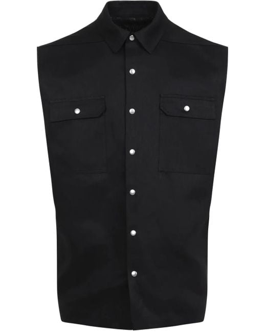 Rick Owens Black Structured Linen Shirt With Classic Collar for men