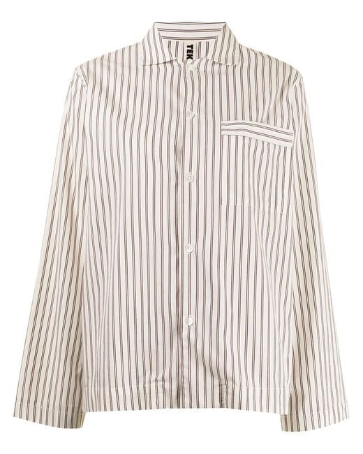 Tekla White Striped Poplin Pajama Shirt