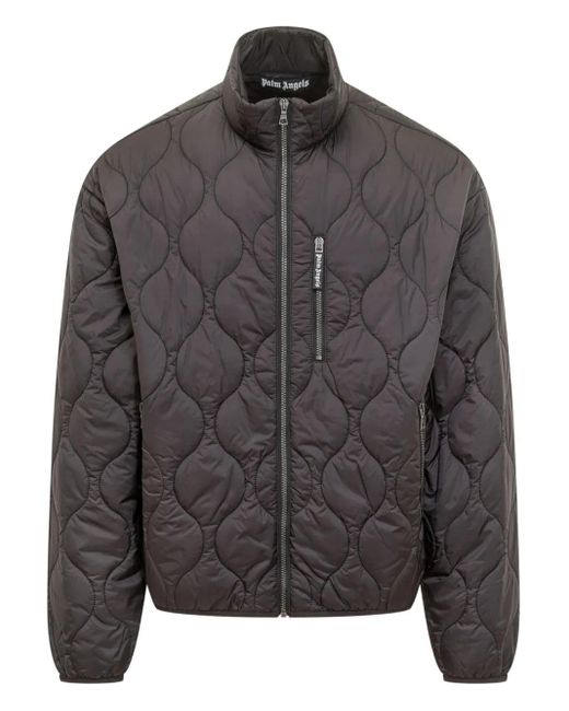 Palm Angels Gray Quilted Casual Jacket With High Collar for men