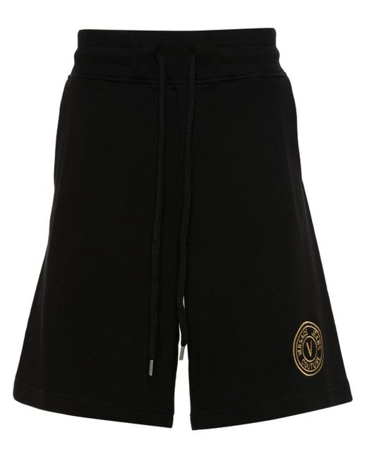 Short en coton à logo brodé Versace pour homme en coloris Black