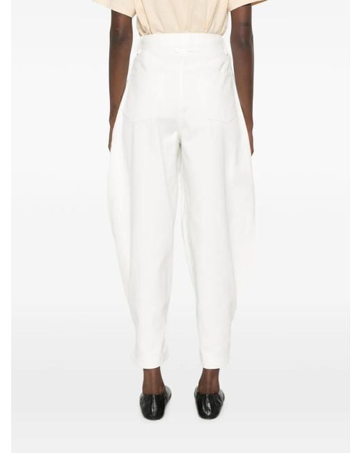 LAMRONS White Buttoned-Cuff Pleated Jeans