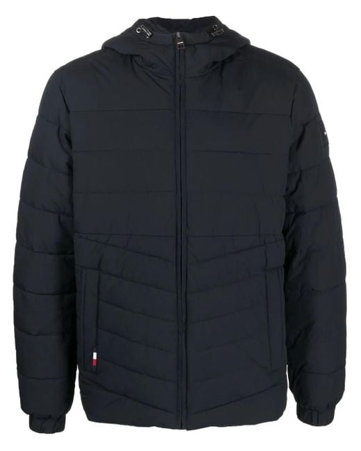 メンズ Tommy Hilfiger フーデッド パデッドジャケット Blue