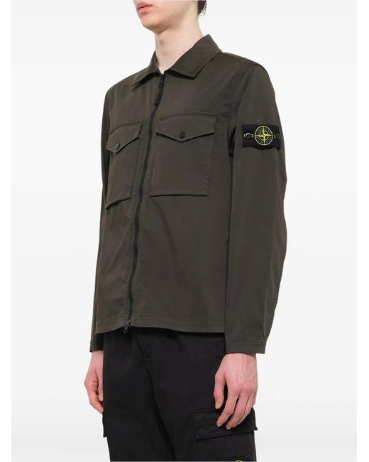 Stone Island Brown Stretch Organic Cotton Satin Shirt for men