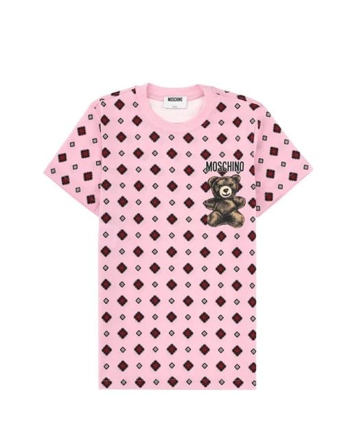 Moschino Pink Teddy-Motif Geometric T-Shirt