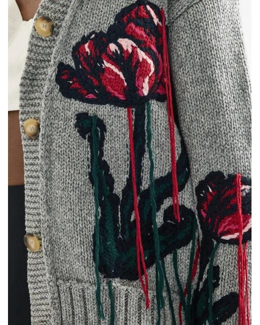 Erdem White Floral-Embroidered Cardigan