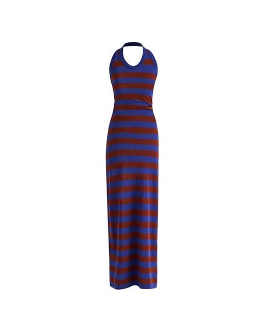Proenza Schouler Purple Frann Striped Halterneck Maxi Dress