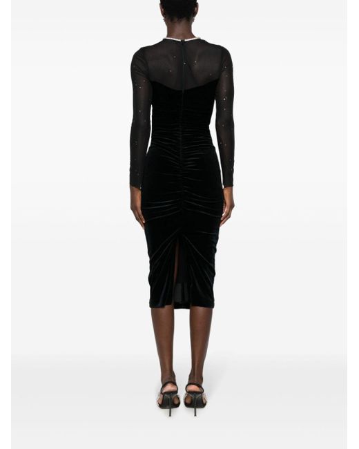 Nissa Black Crystal-embellished Ruched Midi Dress