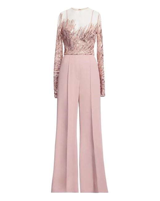 Elie Saab Pink Sequin-Embellished Tulle Embroidered Jumpsuit