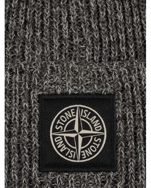 Stone Island Gray Ribbed Logo-Patch Beanie for men