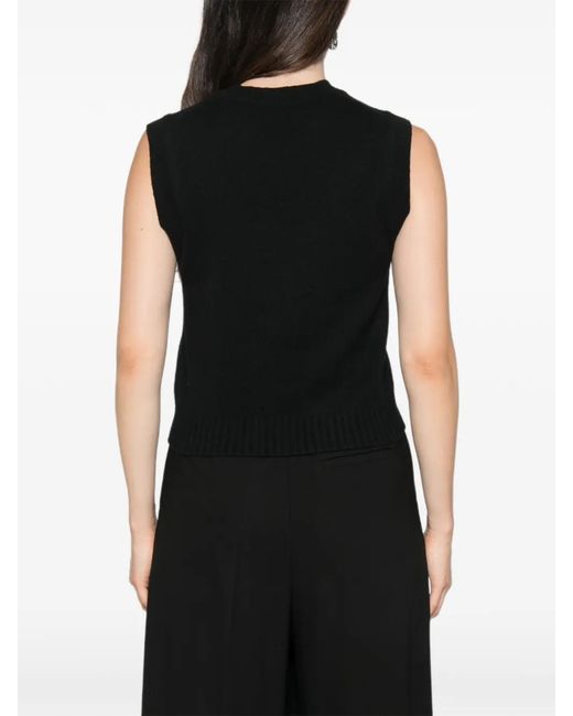Bompard Black Sleeveless Ribbed-Trim Sweater
