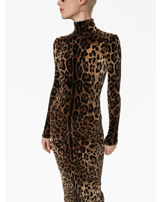 Dolce & Gabbana Brown Leopard Print Chenille Long Dress