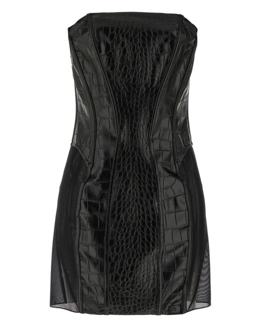 Elisabetta Franchi Black Crocodile-Print Mini Dress