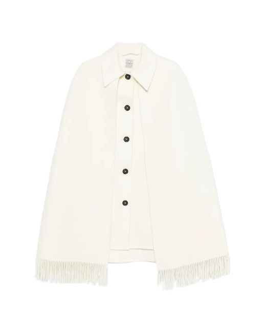 Totême White Fringed-Hem Coat