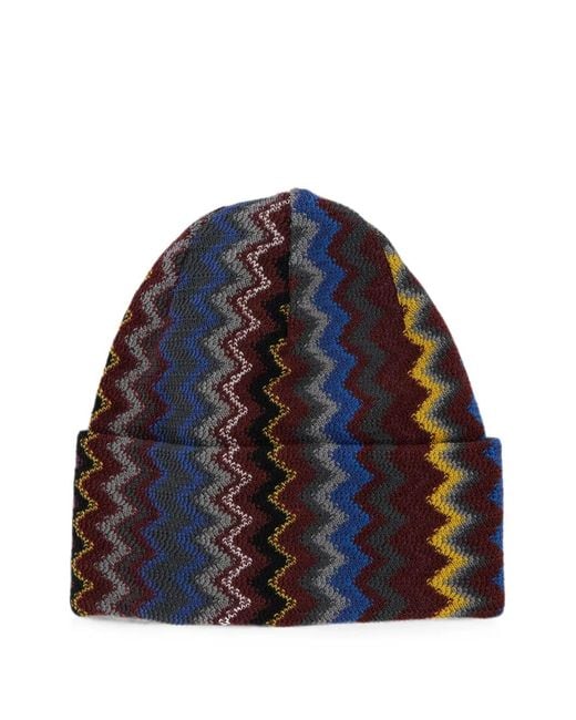 Missoni Blue Zigzag-Knit Beanie Hat for men