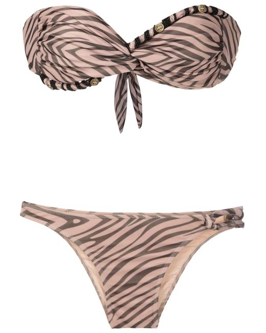 Amir Slama Natural Beaded Zebra-Pattern Bikini Set