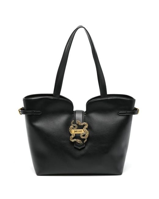 Just Cavalli Black Snake-Detail Tote Bag