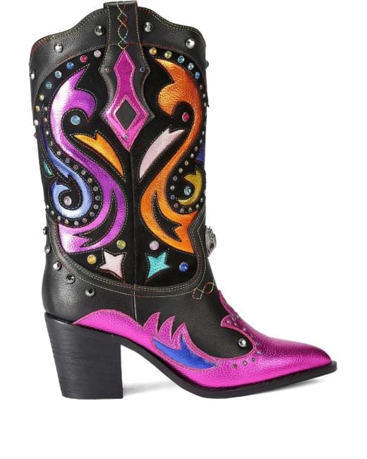 Kurt Geiger Purple 65Mm Kensington Crystal-Embellished Cowboy Boots